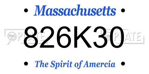 826K30 Massachusetts License Plate