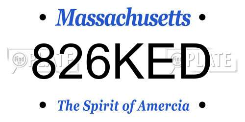 826KED Massachusetts License Plate