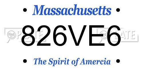 826VE6 Massachusetts License Plate