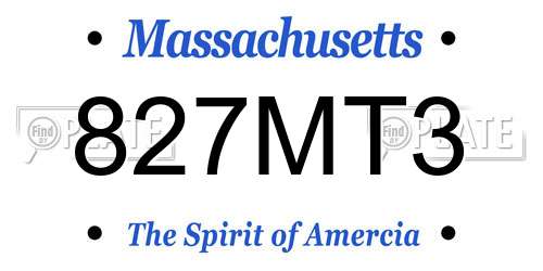 827MT3 Massachusetts License Plate
