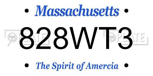 828WT3 Massachusetts License Plate