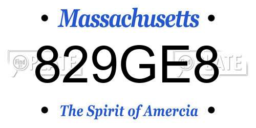 829GE8 Massachusetts License Plate