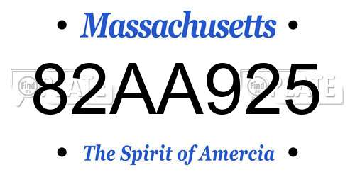 82AA925 Massachusetts License Plate