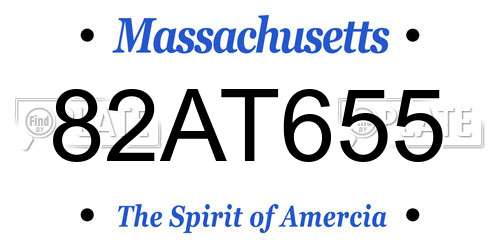 82AT655 Massachusetts License Plate