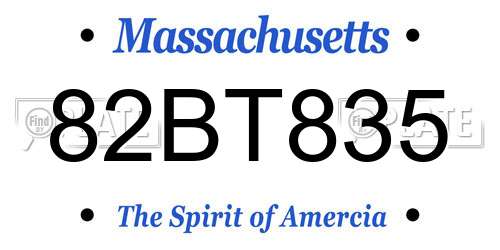 82BT835 Massachusetts License Plate