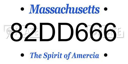 82DD666 Massachusetts License Plate