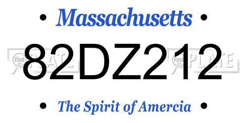82DZ212 Massachusetts License Plate
