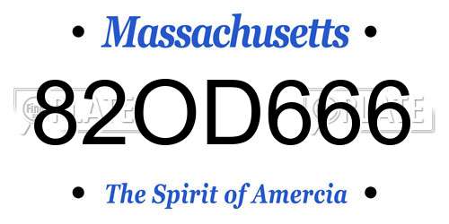 82OD666 Massachusetts License Plate
