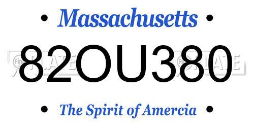 82OU380 Massachusetts License Plate
