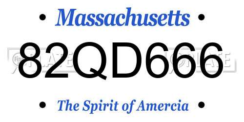 82QD666 Massachusetts License Plate