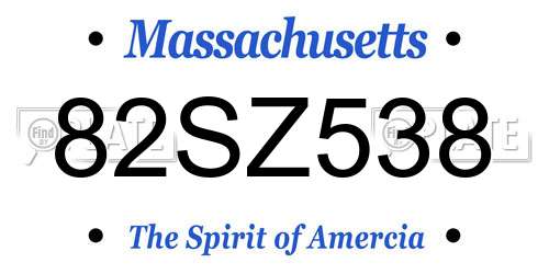 82SZ538 Massachusetts License Plate