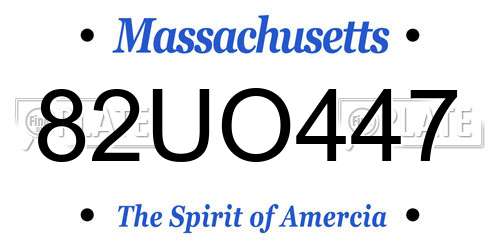 82UO447 Massachusetts License Plate