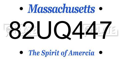 82UQ447 Massachusetts License Plate