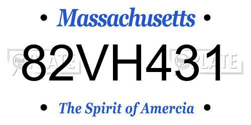 82VH431 Massachusetts License Plate