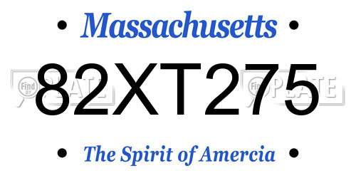 82XT275 Massachusetts License Plate