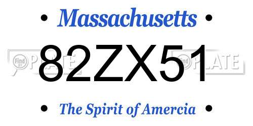 82ZX51 Massachusetts License Plate