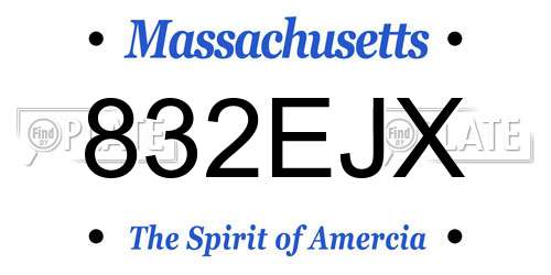 832EJX Massachusetts License Plate