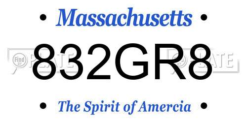 832GR8 Massachusetts License Plate