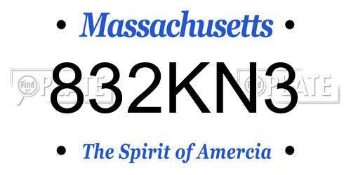 832KN3 Massachusetts License Plate