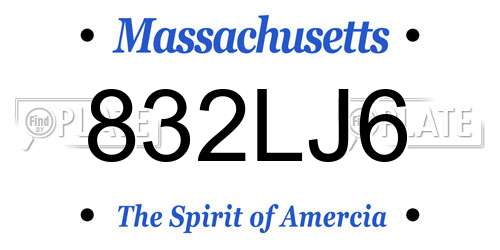 832LJ6 Massachusetts License Plate