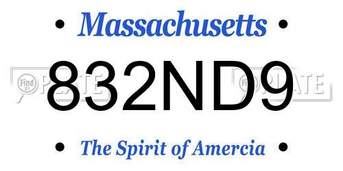 832ND9 Massachusetts License Plate