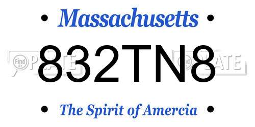 832TN8 Massachusetts License Plate