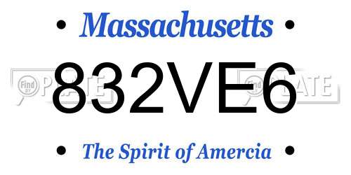 832VE6 Massachusetts License Plate