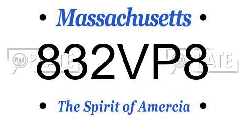 832VP8 Massachusetts License Plate