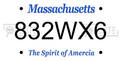 832WX6 Massachusetts License Plate