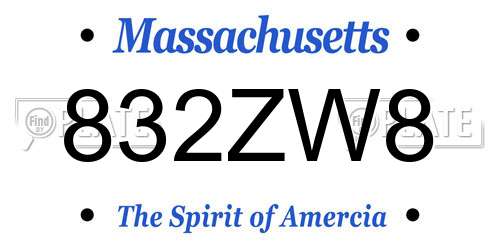 832ZW8 Massachusetts License Plate