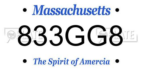 833GG8 Massachusetts License Plate