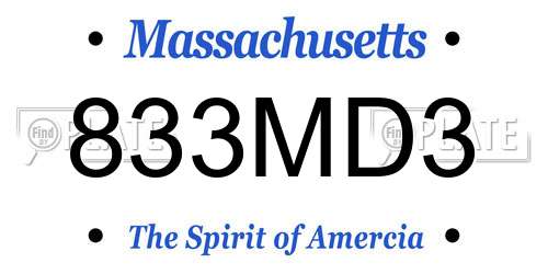 833MD3 Massachusetts License Plate