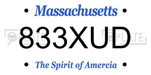 833XUD Massachusetts License Plate