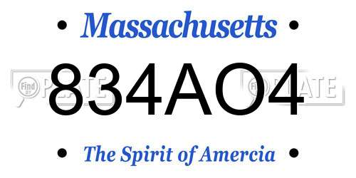 834AO4 Massachusetts License Plate