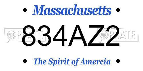 834AZ2 Massachusetts License Plate