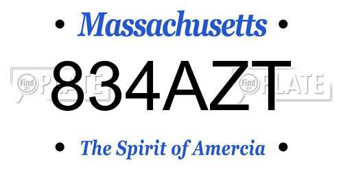 834AZT Massachusetts License Plate