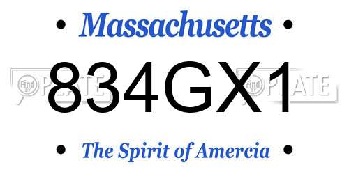 834GX1 Massachusetts License Plate