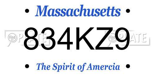 834KZ9 Massachusetts License Plate