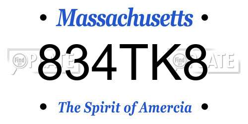 834TK8 Massachusetts License Plate