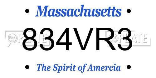 834VR3 Massachusetts License Plate