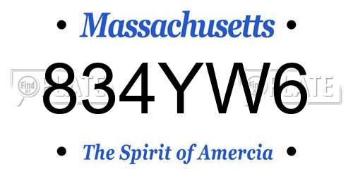 834YW6 Massachusetts License Plate