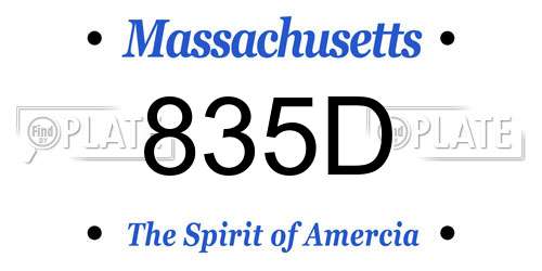 835D Massachusetts License Plate
