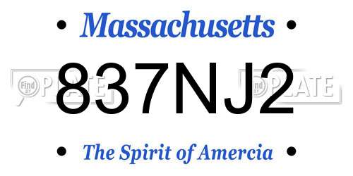 837NJ2 Massachusetts License Plate
