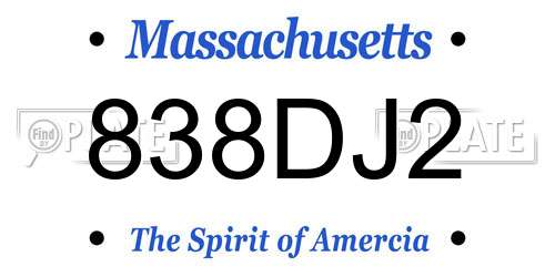 838DJ2 Massachusetts License Plate
