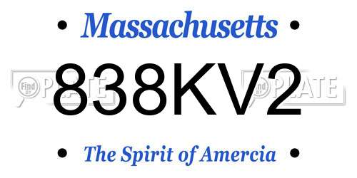838KV2 Massachusetts License Plate