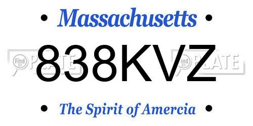 838KVZ Massachusetts License Plate