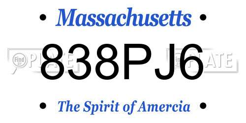 838PJ6 Massachusetts License Plate