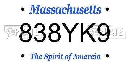 838YK9 Massachusetts License Plate