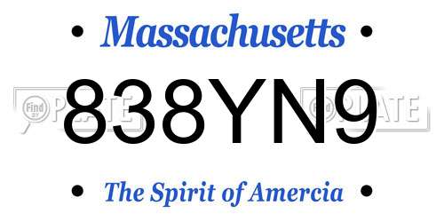 838YN9 Massachusetts License Plate