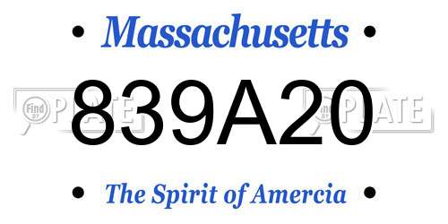 839A20 Massachusetts License Plate